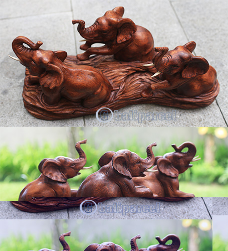 Wooden 3 Elephant, Hand Carved From Suar Wood