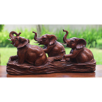 Wooden 3 Elephant, Hand Carved From Suar Wood