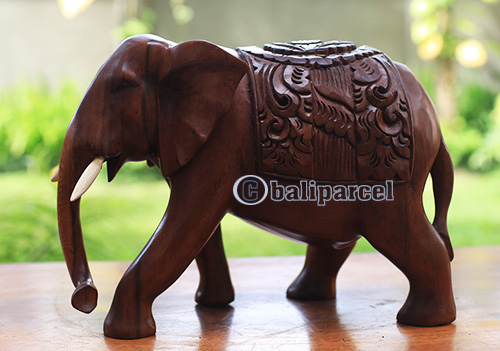 Wooden Elephant Carving, Hand Carved From Suar Wood