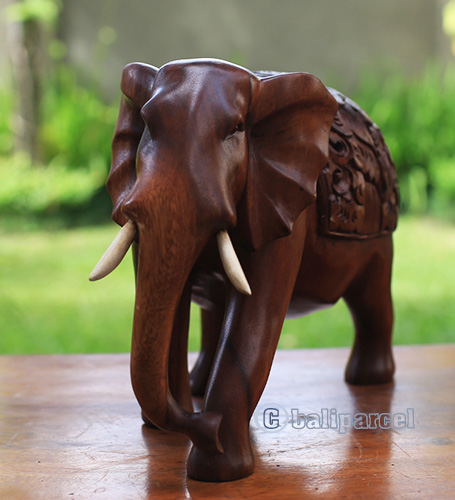 Wooden Elephant Carving, Hand Carved From Suar Wood