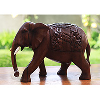 Wooden Elephant Carving, Hand Carved From Suar Wood