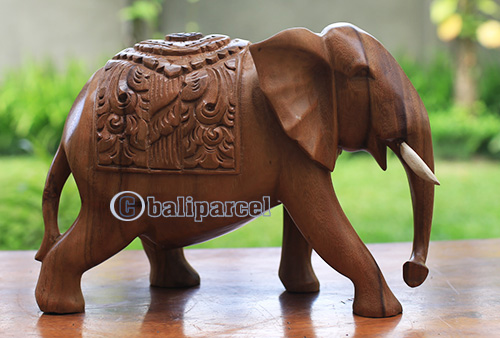 Wooden Elephant Carving, Hand Carved From Suar Wood