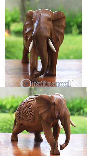 Wooden Elephant Carving, Hand Carved From Suar Wood