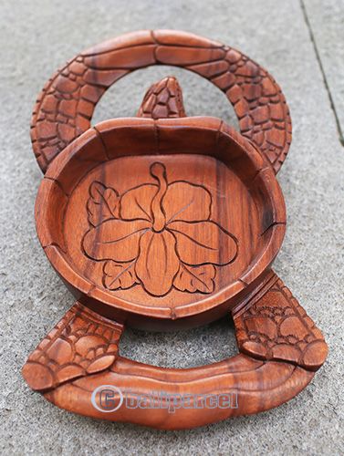 Wooden Turtle, Handcarved From Suar Wood