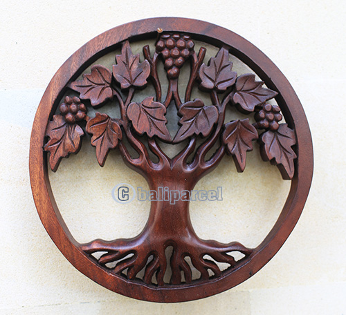 Wooden Wallhanging, Handmade From Suar Wood With Brown Polished