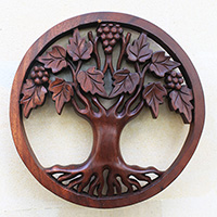 Wooden Wallhanging, Handmade From Suar Wood With Brown Polished