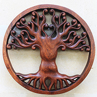 Wooden Wallhanging, Handmade From Suar Wood With Brown Polished