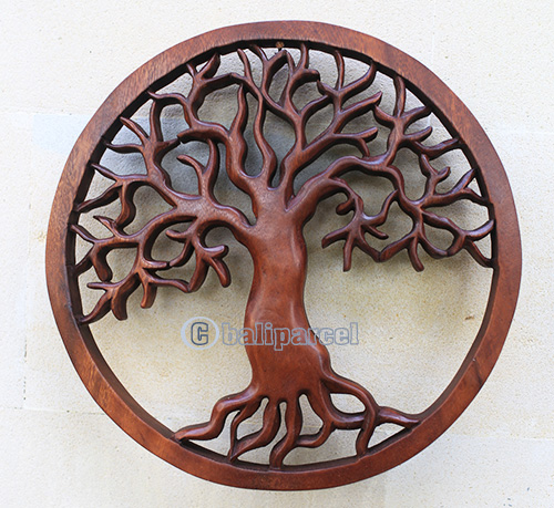 Wooden Wallhanging, Handmade From Suar Wood With Brown Polished