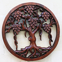 Wooden Wallhanging, Handmade From Suar Wood With Brown Polished