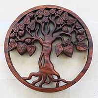 Wooden Wallhanging, Handmade From Suar Wood With Brown Polished
