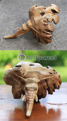 Wooden Elephant With Parasite Wood