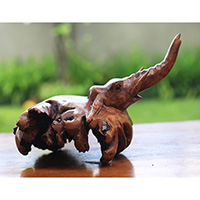 Wooden Elephant With Parasite Wood