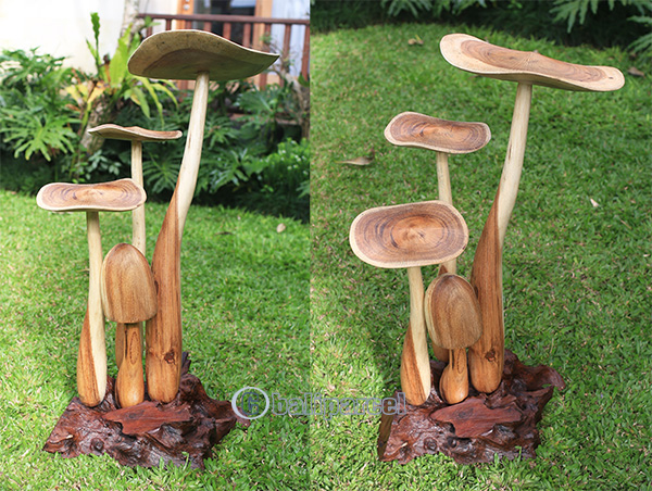 Wooden Mushrooms With Parasite Wood