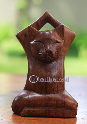 Wooden Cat, Handmade From Hibuscus Wood