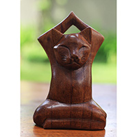 Wooden Cat, Handmade From Hibuscus Wood