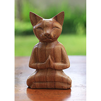Wooden Cat, Handmade From Hibuscus Wood