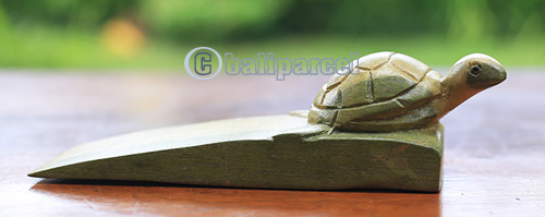 Wooden Door Stop With Turtle Carving, Made From Waru Wood