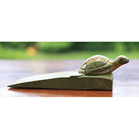 Wooden Door Stop With Turtle Carving, Made From Waru Wood
