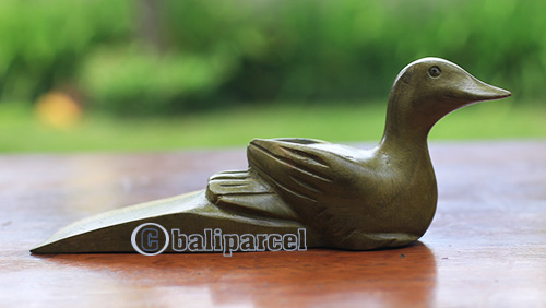 Wooden Door Stop With Duck Carving, Made From Waru Wood