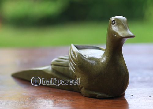 Wooden Door Stop With Duck Carving, Made From Waru Wood
