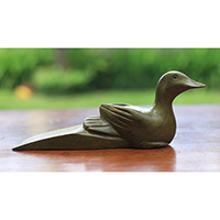 Wooden Door Stop With Duck Carving, Made From Waru Wood