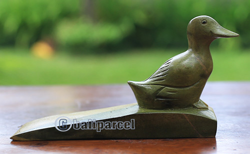 Wooden Door Stop With Duck Carving, Made From Waru Wood