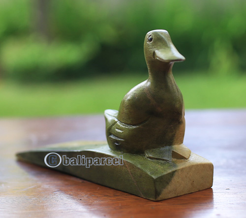Wooden Door Stop With Duck Carving, Made From Waru Wood