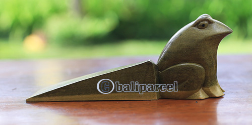 Wooden Door Stop With Frog Carving, Made From Waru Wood