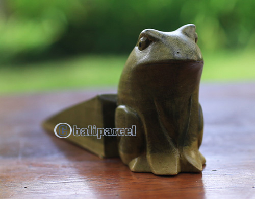 Wooden Door Stop With Frog Carving, Made From Waru Wood