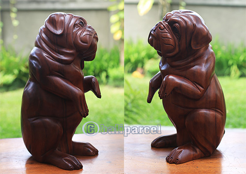 Wooden Dog, Hand Made From Suar Wood With Brown Polished