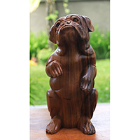 Wooden Dog, Hand Made From Suar Wood With Natural Polished