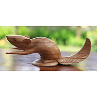 Wooden Squirrel, Hand Made From Suar Wood With Natural Polished