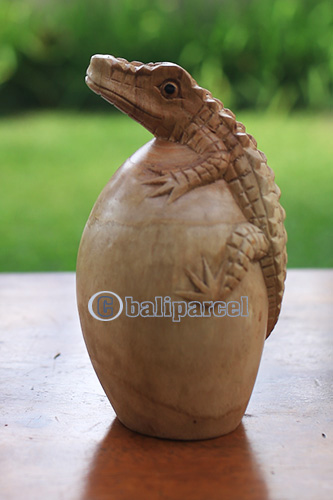 Wooden Crocodile, Hand Made From Suar Wood With Natural Polished