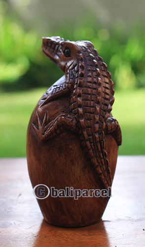Wooden Crocodile, Hand Made From Suar Wood With Brown Polished
