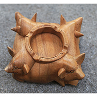 Wooden Ashtray With Pig, Hand Made From Suar Wood With Natural Polished