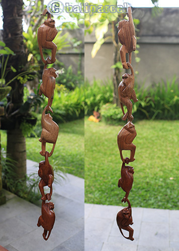 Wooden Monkey, Hand Made From Suar Wood 