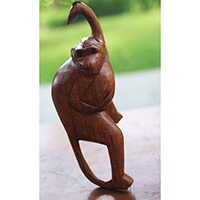 Wooden Monkey, Hand Made From Suar Wood 