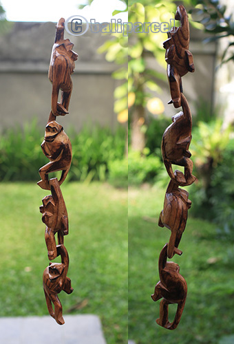 Wooden Monkey, Hand Made From Suar Wood 
