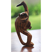 Wooden Monkey, Hand Made From Suar Wood 