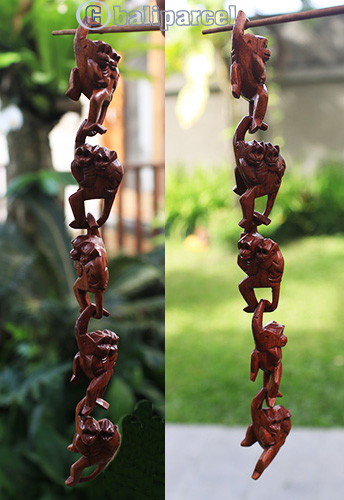 Wooden Monkey, Hand Made From Suar Wood 
