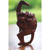Wooden Monkey, Hand Made From Suar Wood 