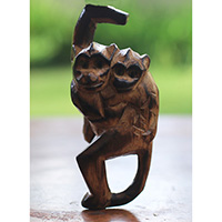 Wooden Monkey, Hand Made From Suar Wood 