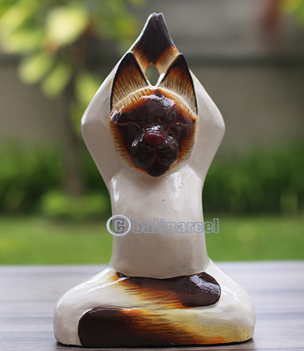 Wooden Cat With Painted, Handmade From Albesia Wood