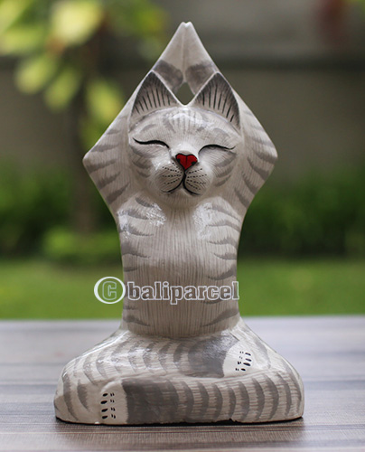Wooden Cat With Painted, Handmade From Albesia Wood