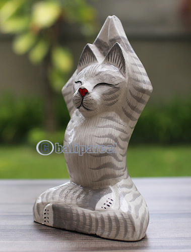 Wooden Cat With Painted, Handmade From Albesia Wood