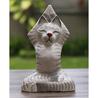 Wooden Cat With Painted, Handmade From Albesia Wood