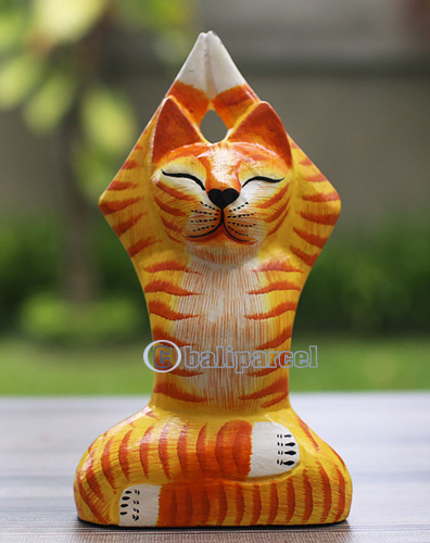 Wooden Cat With Painted, Handmade From Albesia Wood