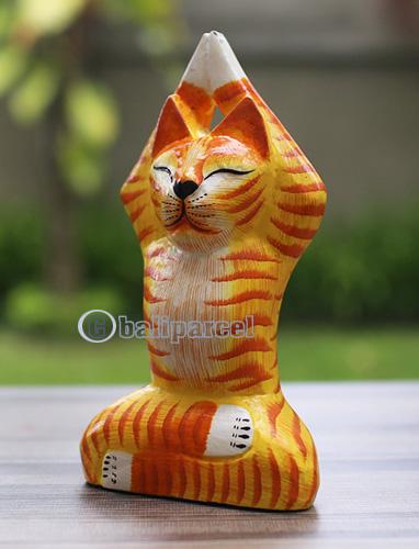 Wooden Cat With Painted, Handmade From Albesia Wood
