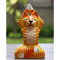 Wooden Cat With Painted, Handmade From Albesia Wood