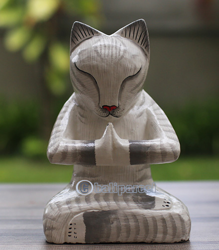 Wooden Cat With Painted, Handmade From Albesia Wood